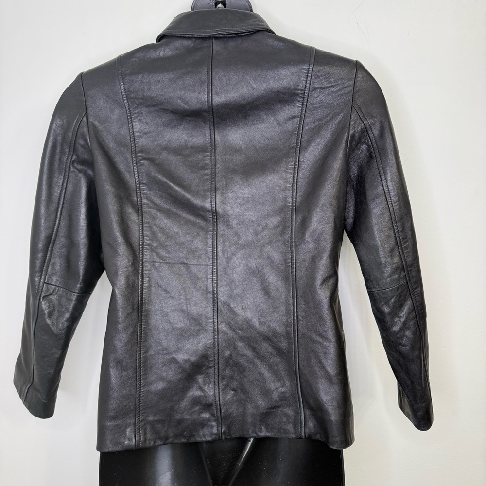 Petite Sophisticate Black Leather Button-Front Jacket - Picture 3 of 5